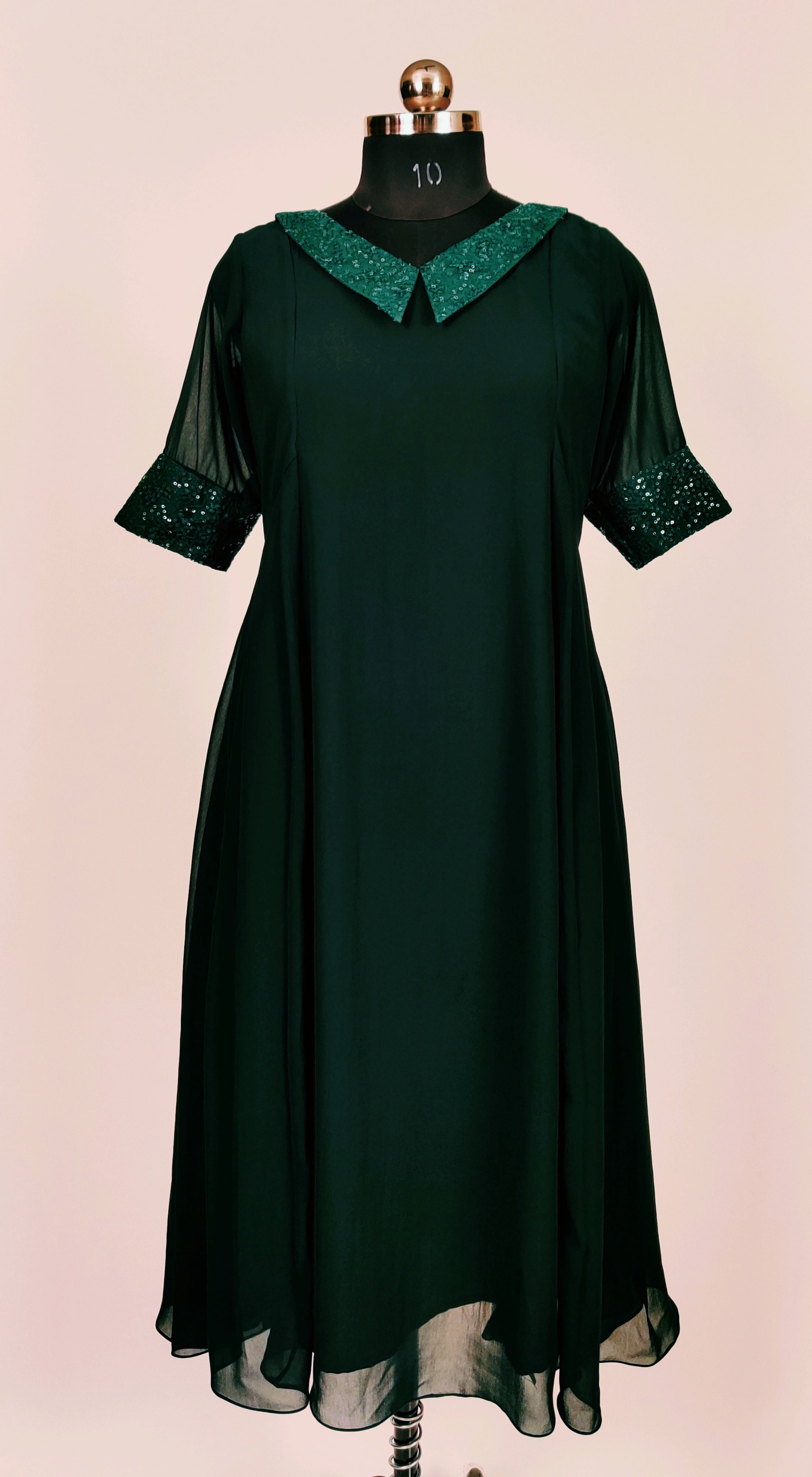 Bottle Green georgette kurti with peter pan collar. | Miracle Boutique Bottle Green georgette kurti with peter pan collar. | Miracle Boutique