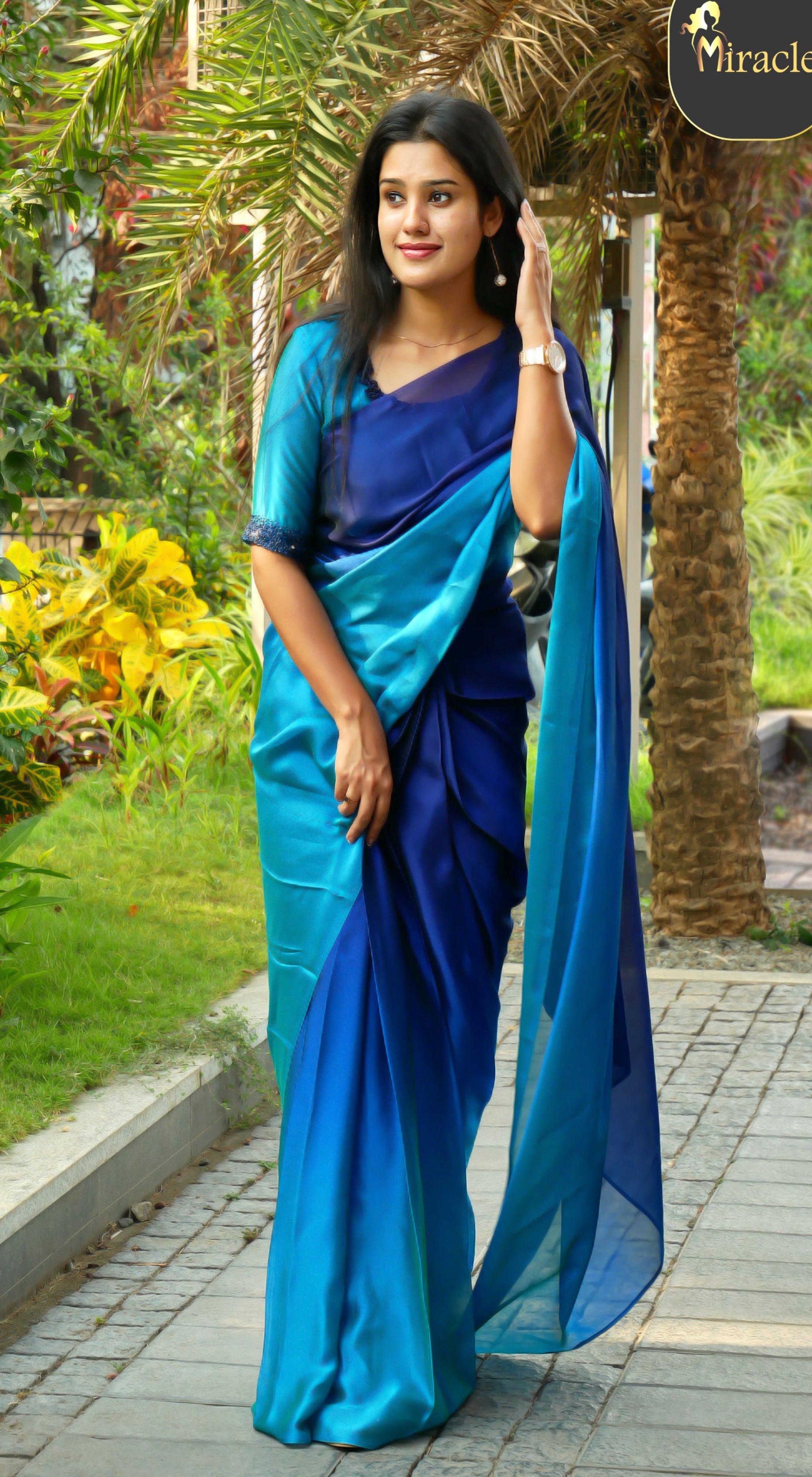 Sky Blue Double Shade Saree MRS108 | Miracle Boutique