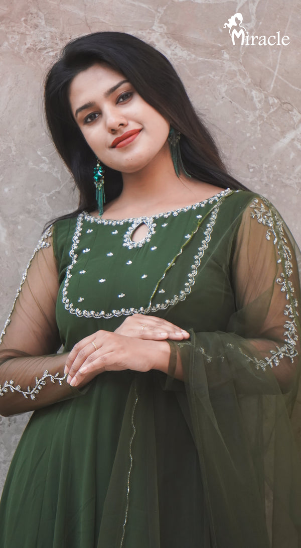 Green Party Wear Anarkali MAK389