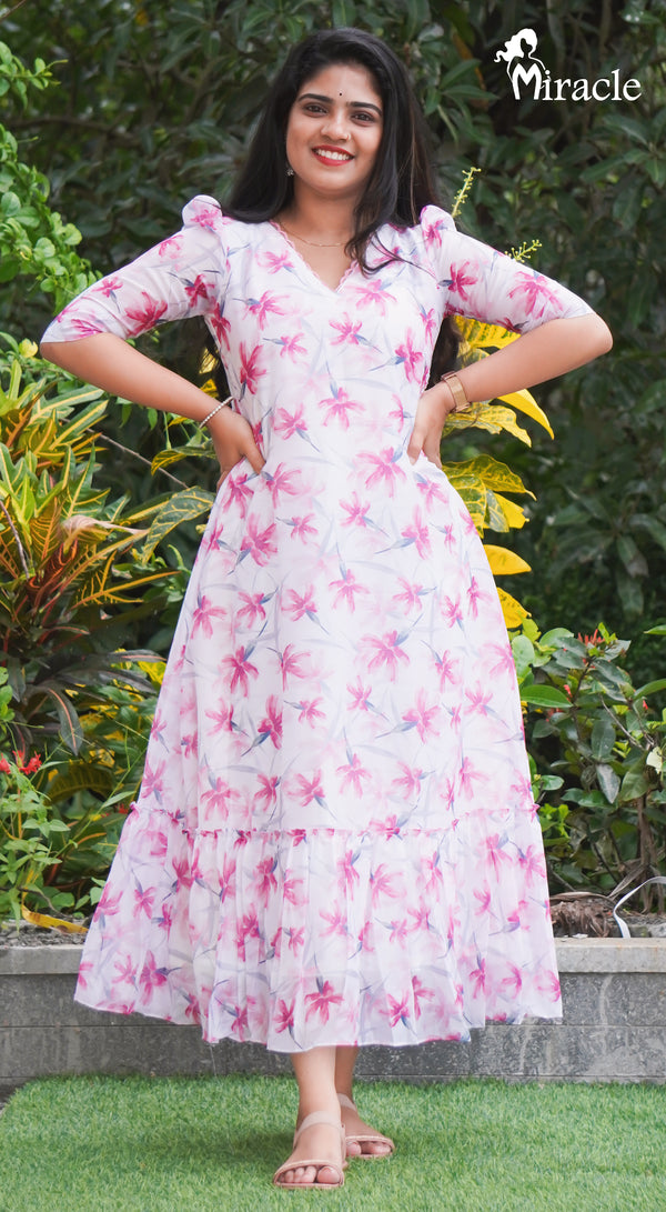 Soft Flowy Organza Frock MHK424 | Miracle Boutique Soft Flowy Organza Frock MHK424 | Miracle Boutique
