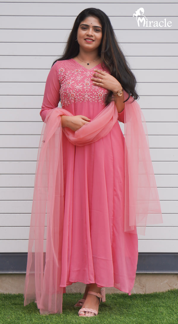 Pink Panel Cut Anarkali MAK413