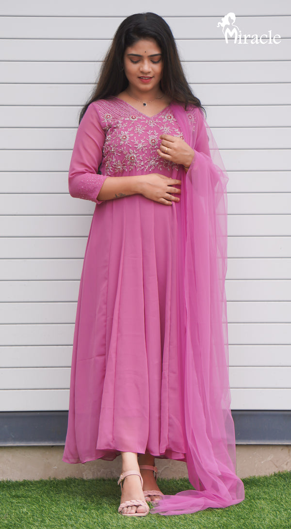 Baby Pink Panel Cut Anarkali MAK415