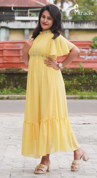 Yellow Casual Georgette Frock MHK431