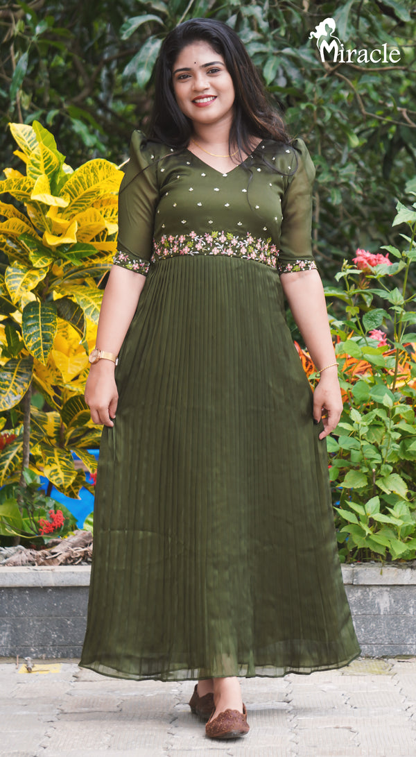 Green Silky Georgette Kurthi MHK437