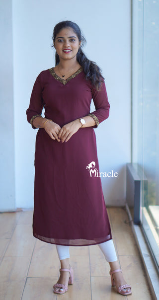 Slited hand embroidery kurtis MHK477