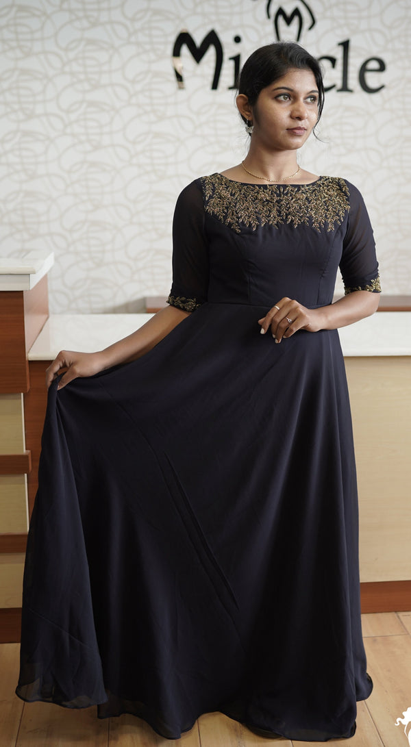 Navy Blue Georgette Gown MHK157