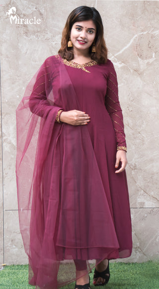 Rouge Shade Panel Cut Anarkali MAK381