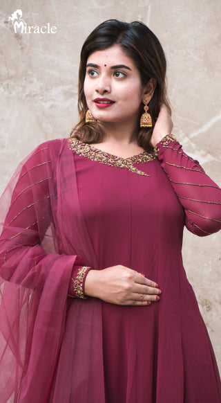 Rouge Shade Panel Cut Anarkali MAK381