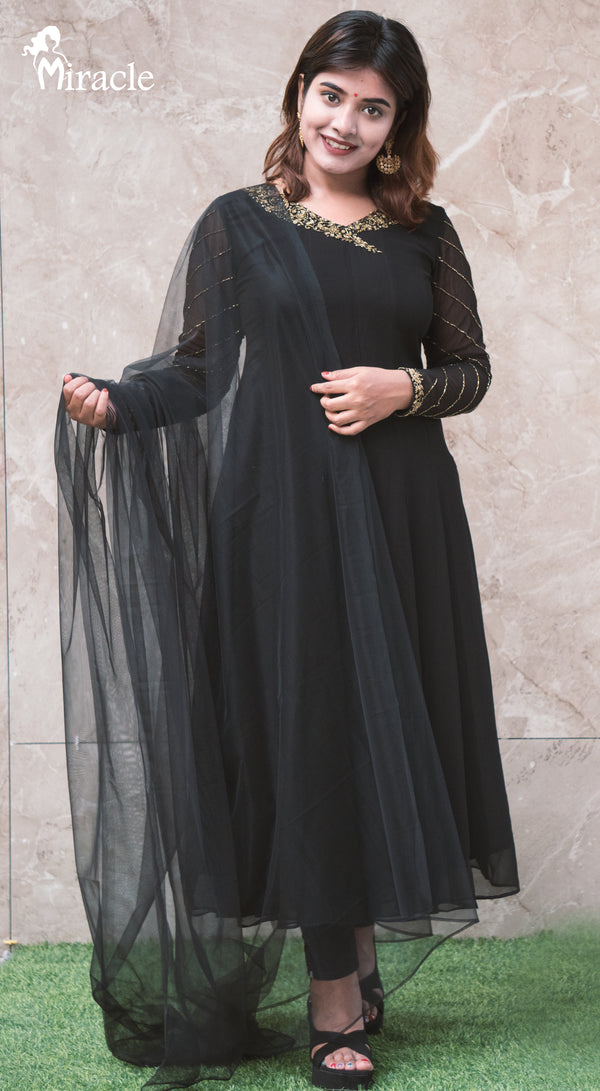 Black Panel Cut Anarkali MAK382