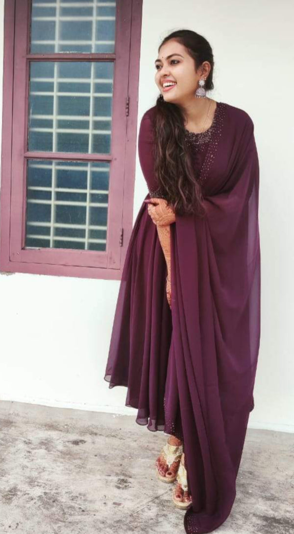 Dark Purple Ananrkali With Duppatta MAK101