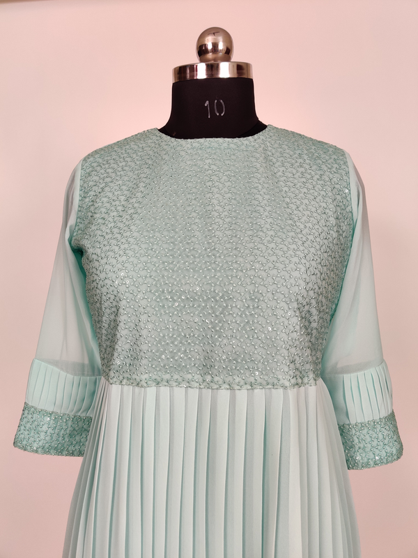 Tame Teal color 'C' cut Georgette Kurti