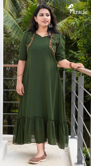 Green Georgette Kurti MHK375