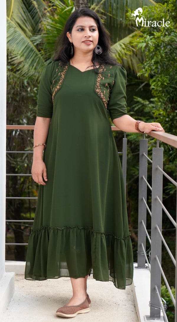 Green Plain Georgette Casual Kurti -