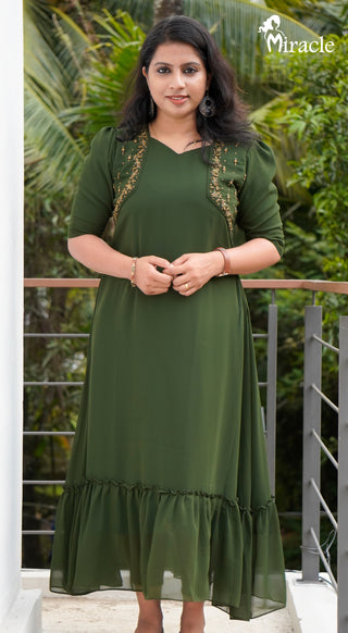 Green Georgette Kurti MHK375