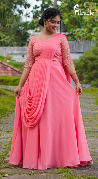 Sonaakshi Raaj's Pink Saree Gown with Embroidered Pallu