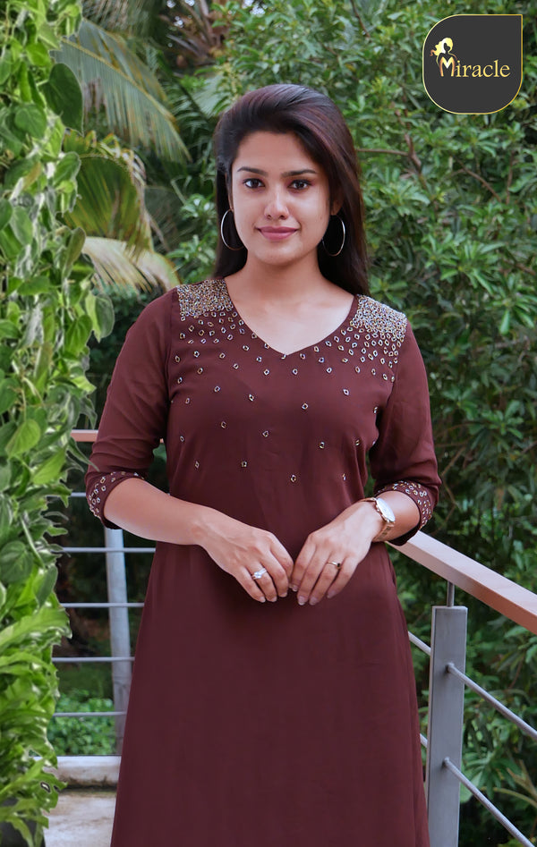 Coffee Brown Georgette Kurti MHK287