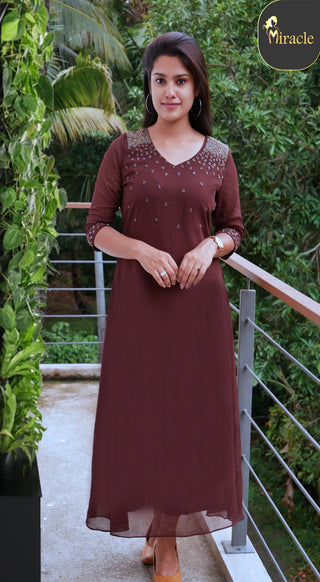 Coffee Brown Georgette Kurti MHK287