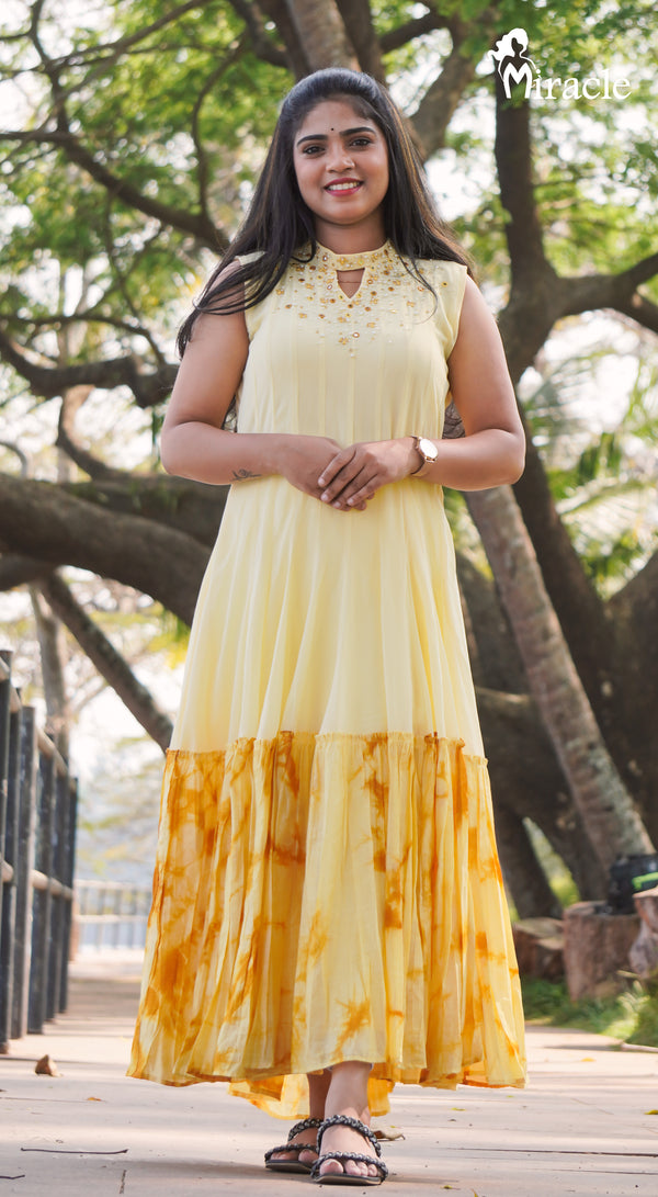 Yellow Panel Cut Anarkali MAK377