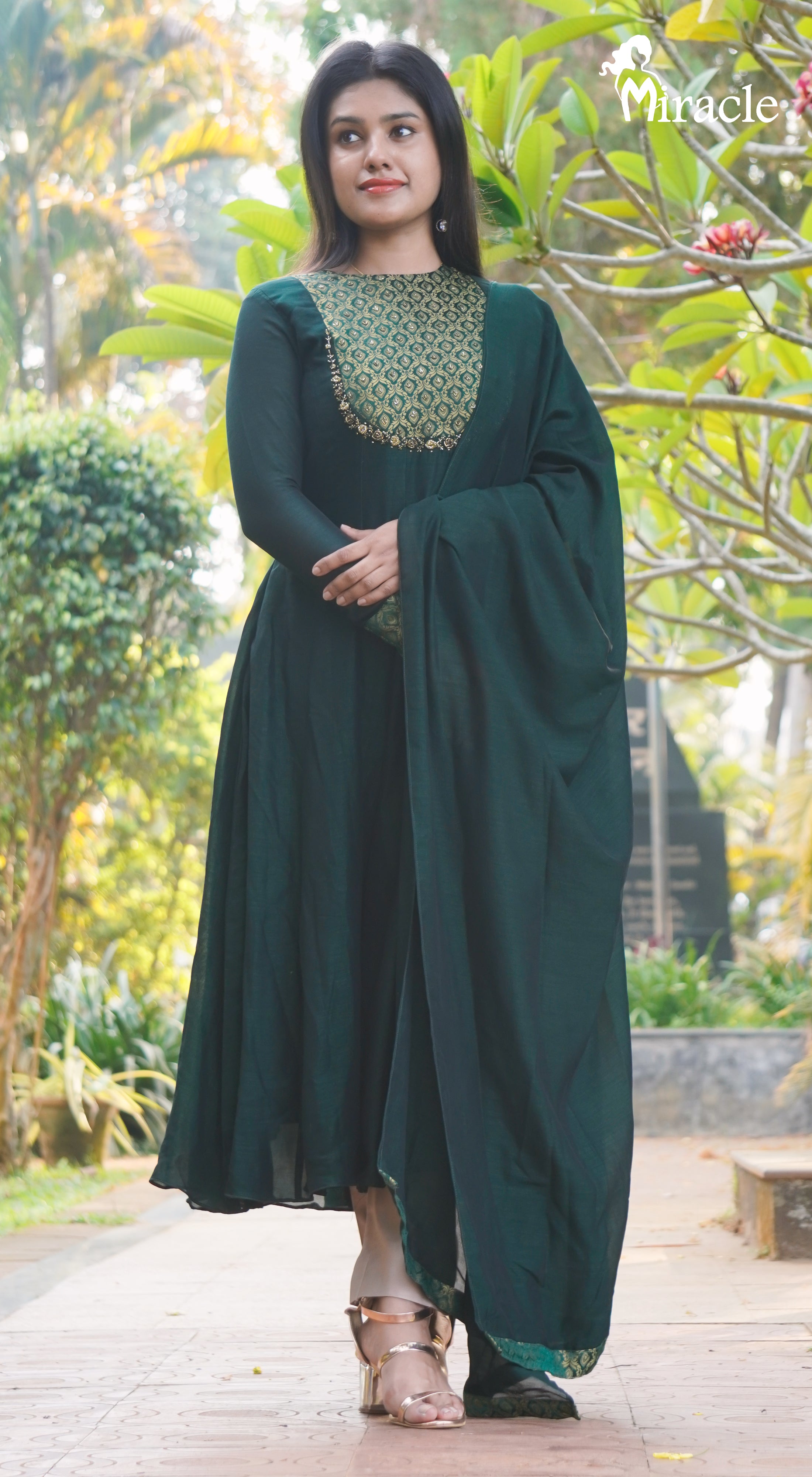 slim fit dress slacks Green anarkali with dupatta – YoshnasByEla main image 0