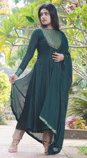 Green Semi Silk Party Wear Anarkali MAK379