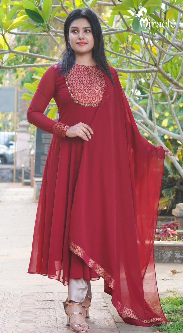 Red Georgette Party Wear Anarkali MAK380