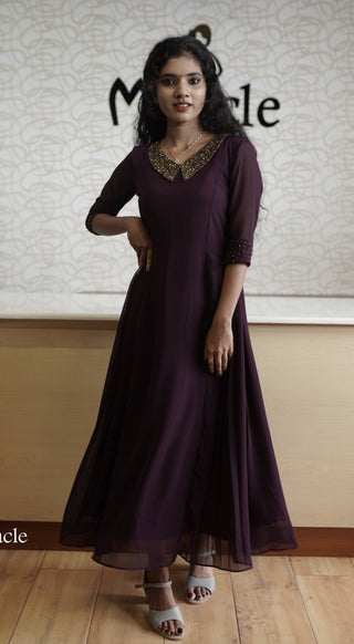 Dark Purple Georgette Designer Kurti MHK131