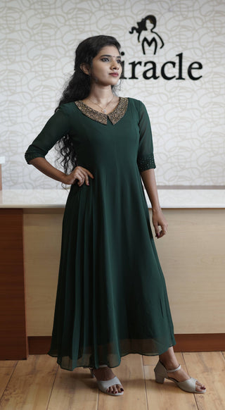 Bottle Green Georgette Designer Kurti MHK129