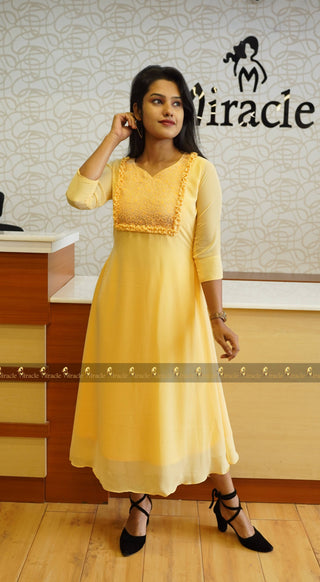 Yellow Georgette Kurti MDK173