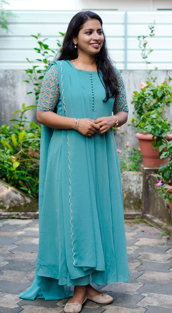 Teal Blue Anarkali MHK295