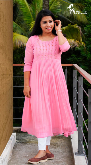 Pink Hand Embroidery Designer Kurti MHK321