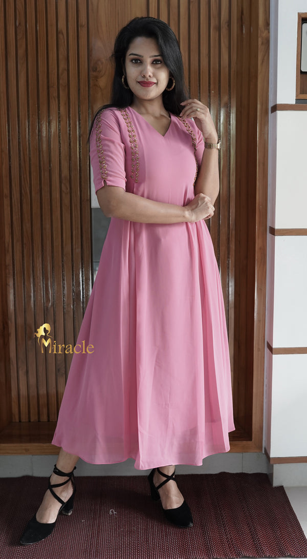 Shop Pink Georgette Asymmetrical Long Kurti Party Wear Online at Best Price  | Cbazaar