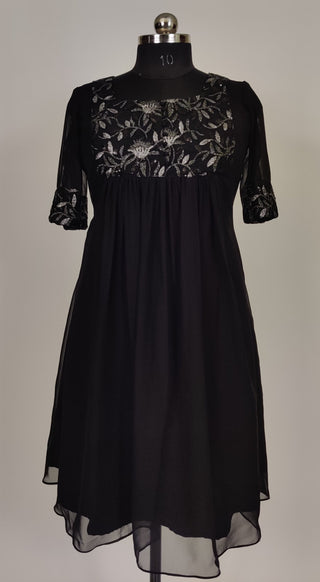 Black Georgette A Line kurti with gatherings in the front...