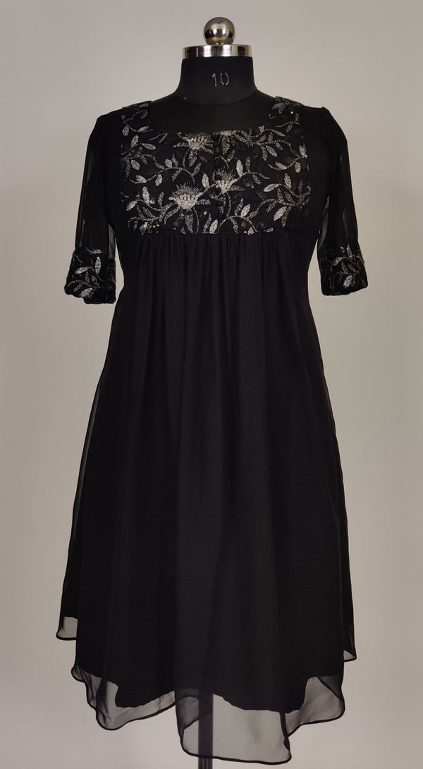 Black Georgette A Line kurti with gatherings in the front...