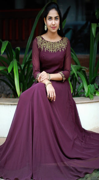 Purple Georgette Gown MHK246
