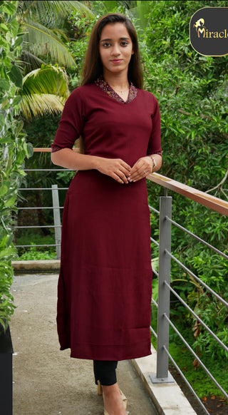 Maroon Italian silk Kurti MHK303