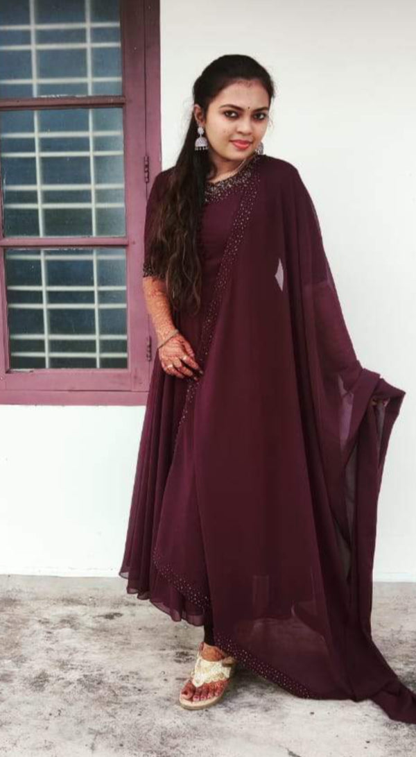 Dark Purple Ananrkali With Duppatta MAK101