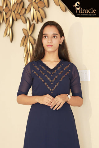 Navy Blue Georgette Kurti MHK175