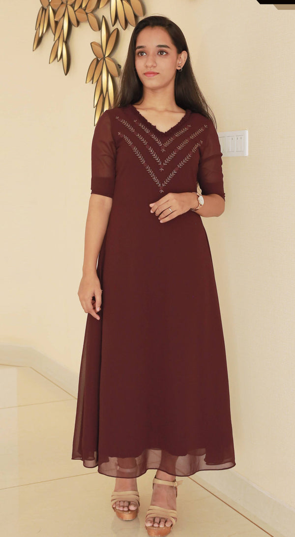 Dark Coffee Georgette Kurti MHK176