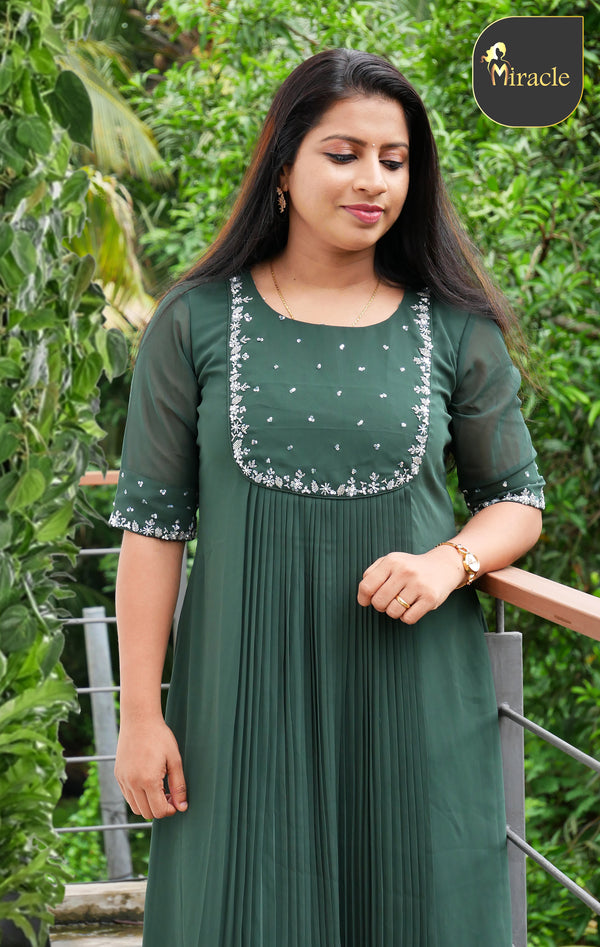 Miltary Green Georgette Kurti MHK297