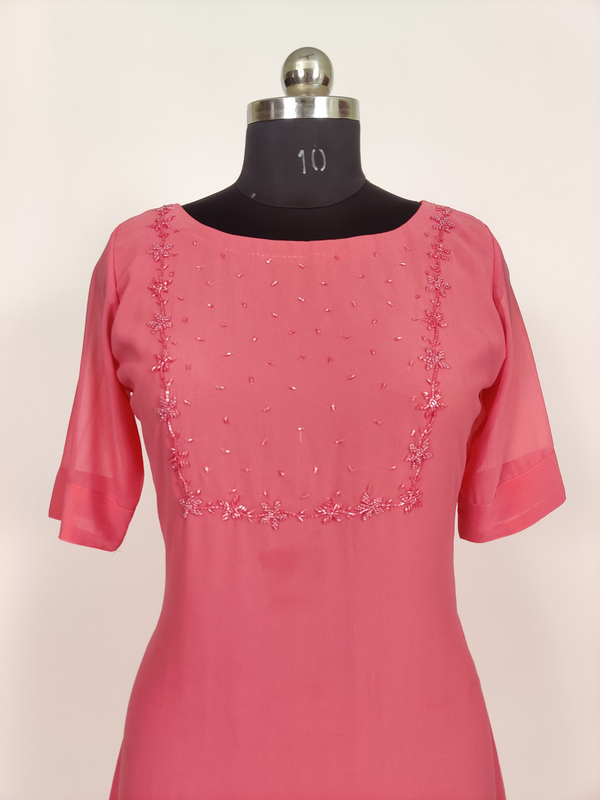 Budget Friendly Pink Hand Embroidery Kurti