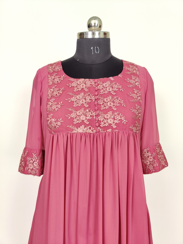 Onion Pink Georgette Designer Kurti