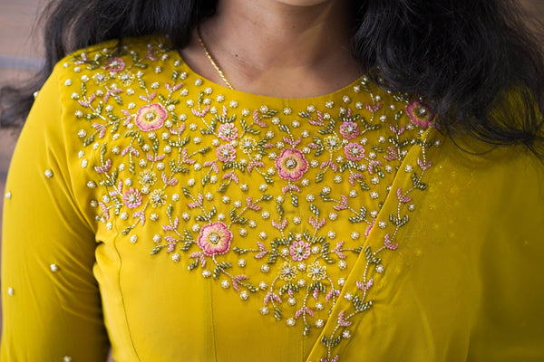 Medallion Yellow Anarkali MHK255