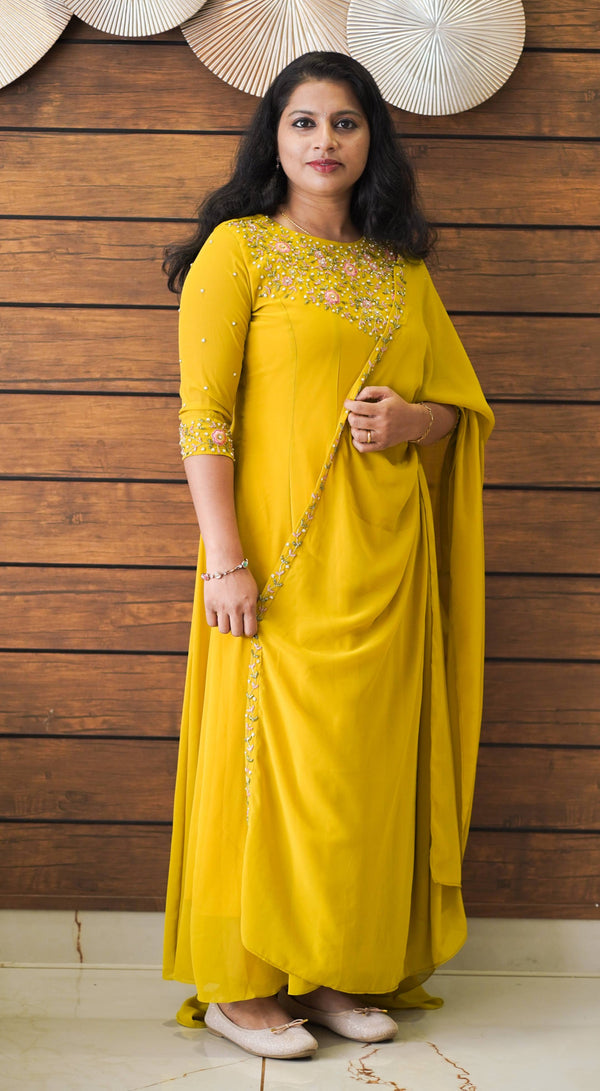 Medallion Yellow Anarkali MHK255