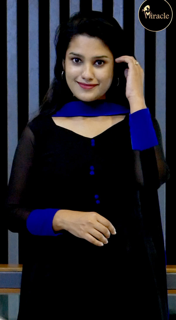 Black - Blue Velvet Anarkali MDK181