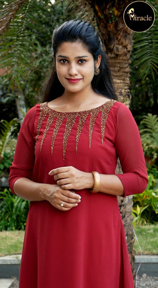 Reddish Maroon Budget Friendly Kurti MHK192