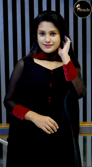 Black- Red velvet Anarkali MDK179
