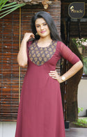 Brown Ajrak Georgette Kurti MHK240