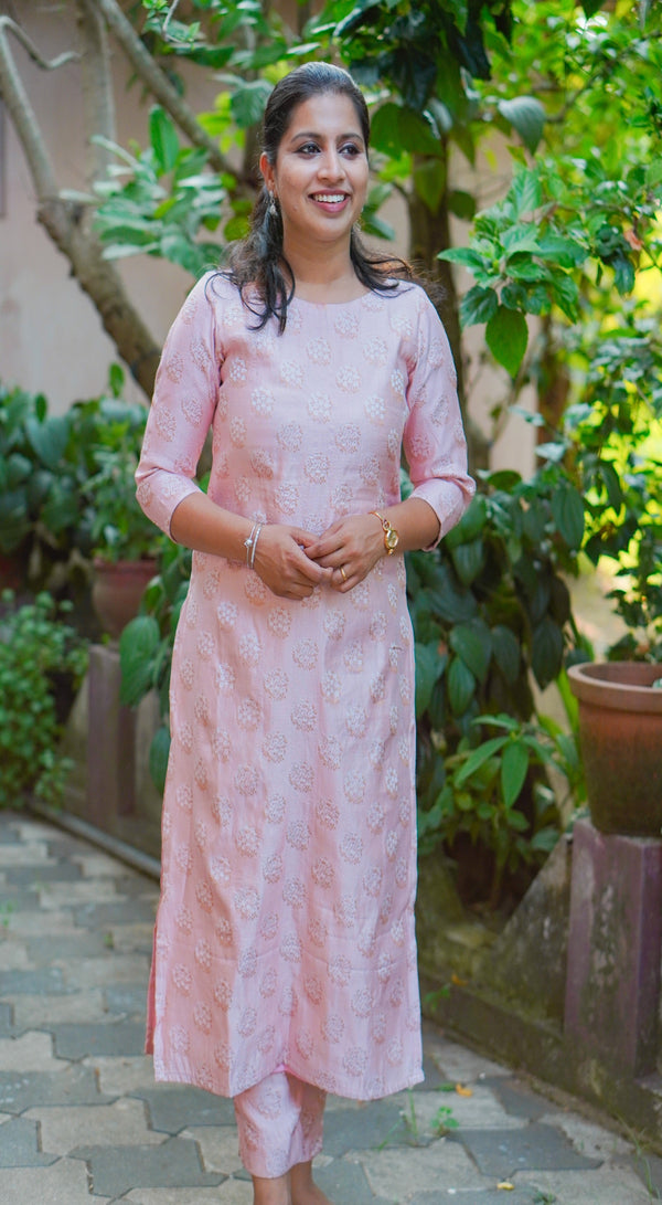 Brocade Pink Kurti Pant set MDK210