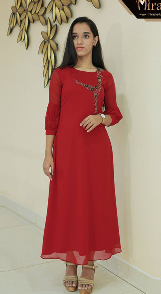 Reddish Maroon Georgette Kurti MHK168