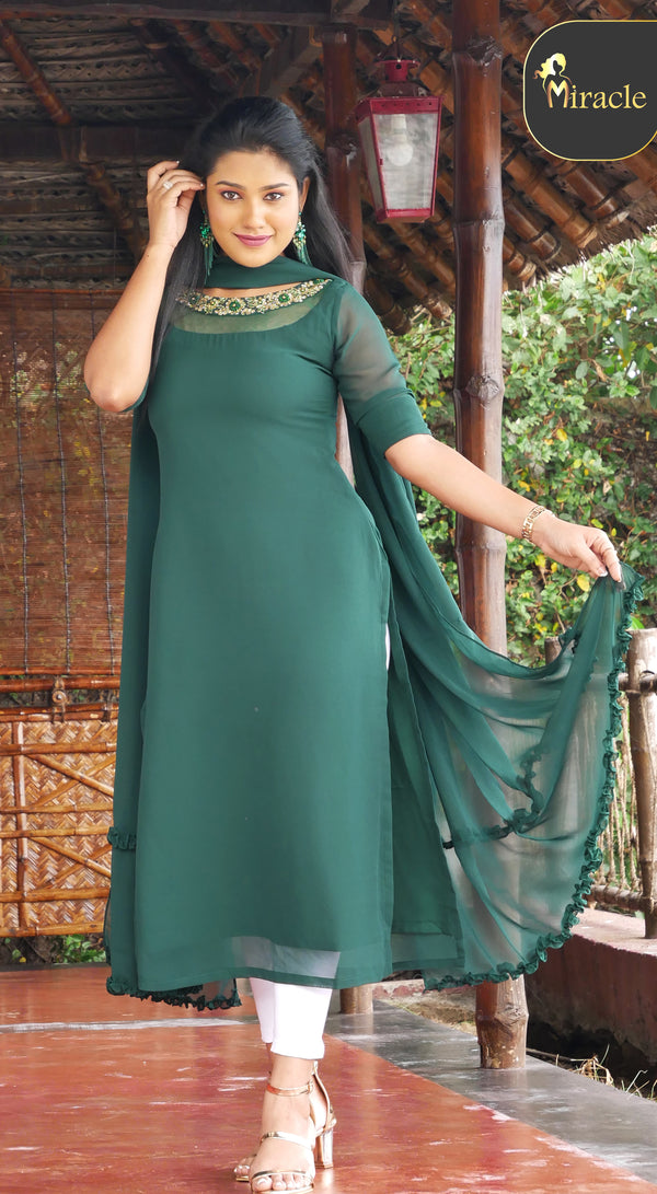 Dark Green Georgette Top MHK248